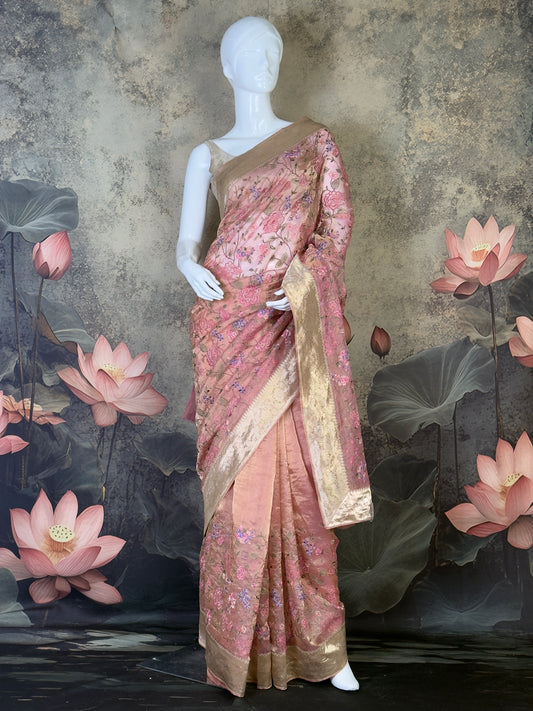 Pure Tissue Silk Saree with Embroidery | Designer Party Wear Saree