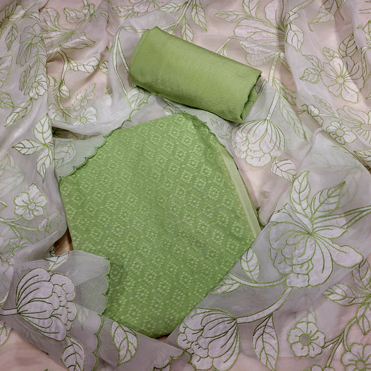 PURE CHANDERI SUIT WITH ORGANZA APPLIQUE DUPPATTA