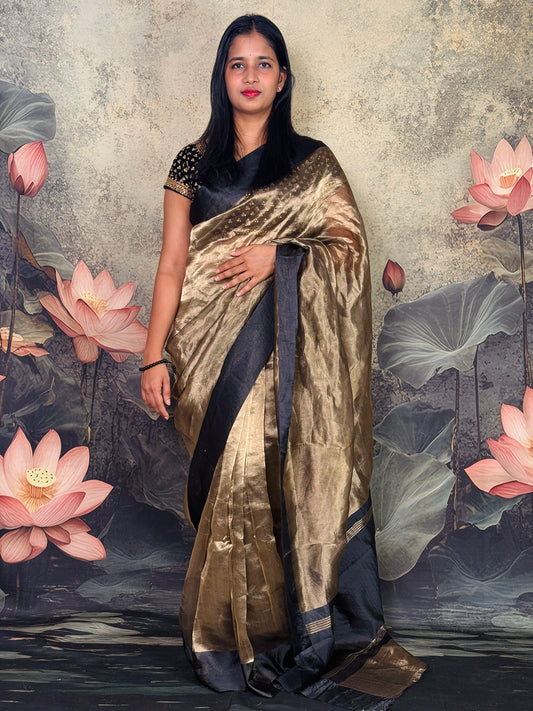 Pure Tissue Silk Saree with Mashroo Satin Border – Elegant Wedding & Festive Wear