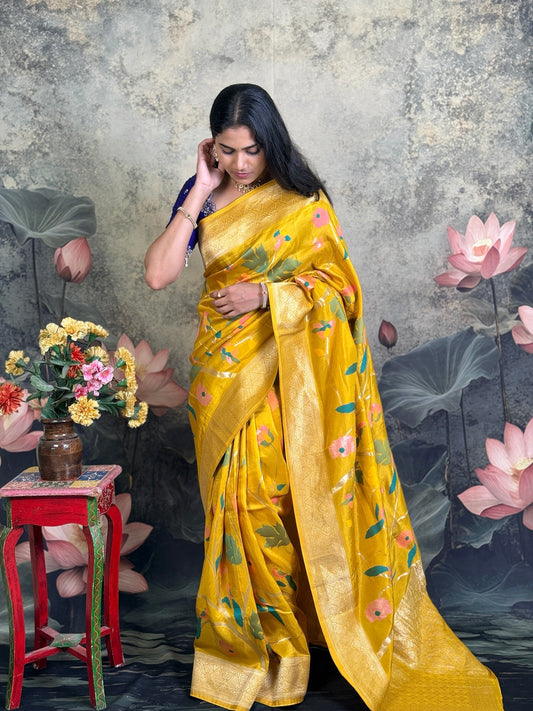 Pure banarasi saree with maggam blouse