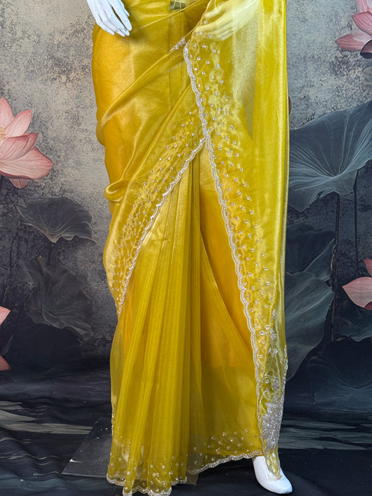 Pure Tissue Organza Saree with Handwork – Lightweight Elegant Festive Wear