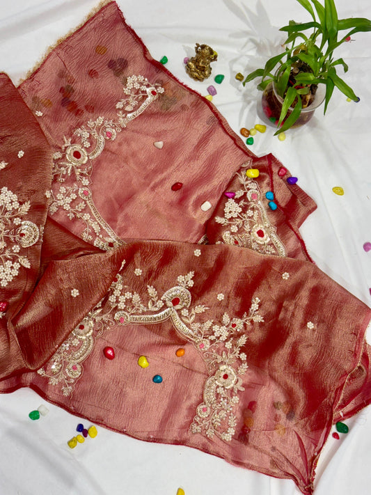 PURE CRUSH TISSUE KANJIVARAM SAREE WITH HAND ZARDOZI WORK