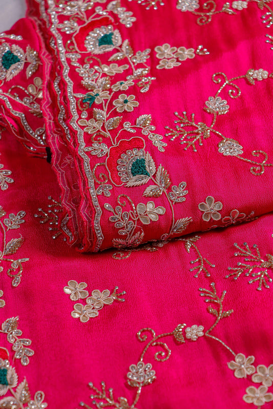 Crimson Pure Georgette Saree with Handwork & Knot Detailing