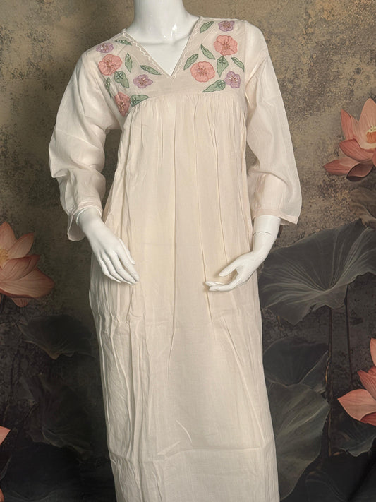 Pure Mul Cotton Handwork Frock