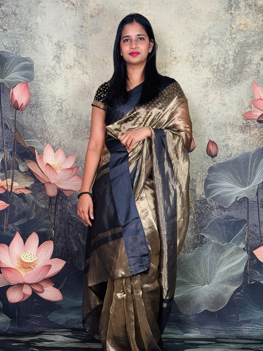Pure Tissue Silk Saree with Mashroo Satin Border – Elegant Wedding & Festive Wear