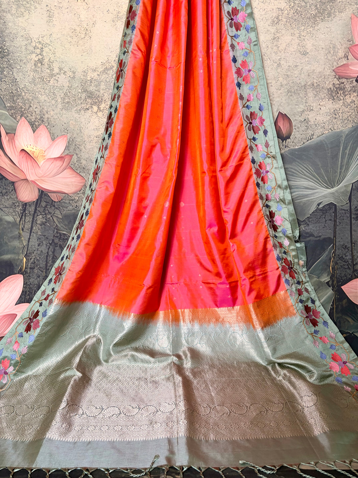 Pure Kanchipattu saree with fusion Embroidery