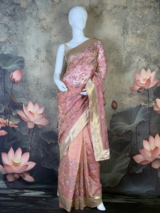 Pure Tissue Silk Saree with Embroidery | Designer Party Wear Saree