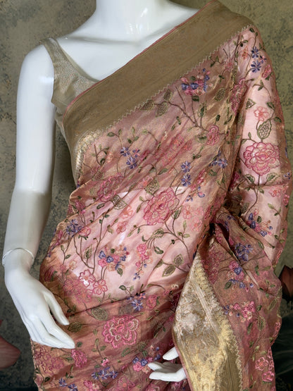 Pure Tissue Silk Saree with Embroidery | Designer Party Wear Saree
