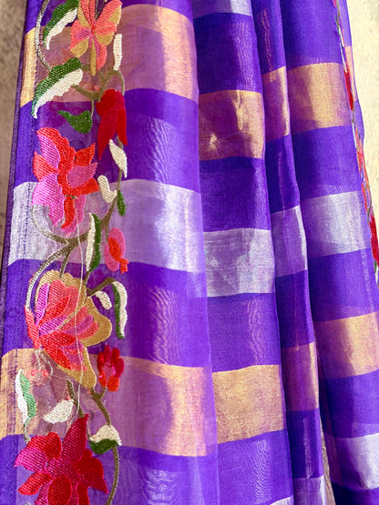 Pure tissue silk saree with Embroidery & stripes