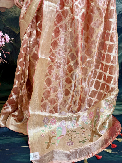 Pure tissue pattu with paithani work