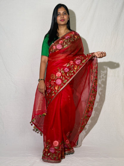 Pure Muslin Kora Saree with Embroidery &  Pocket Sequence Work