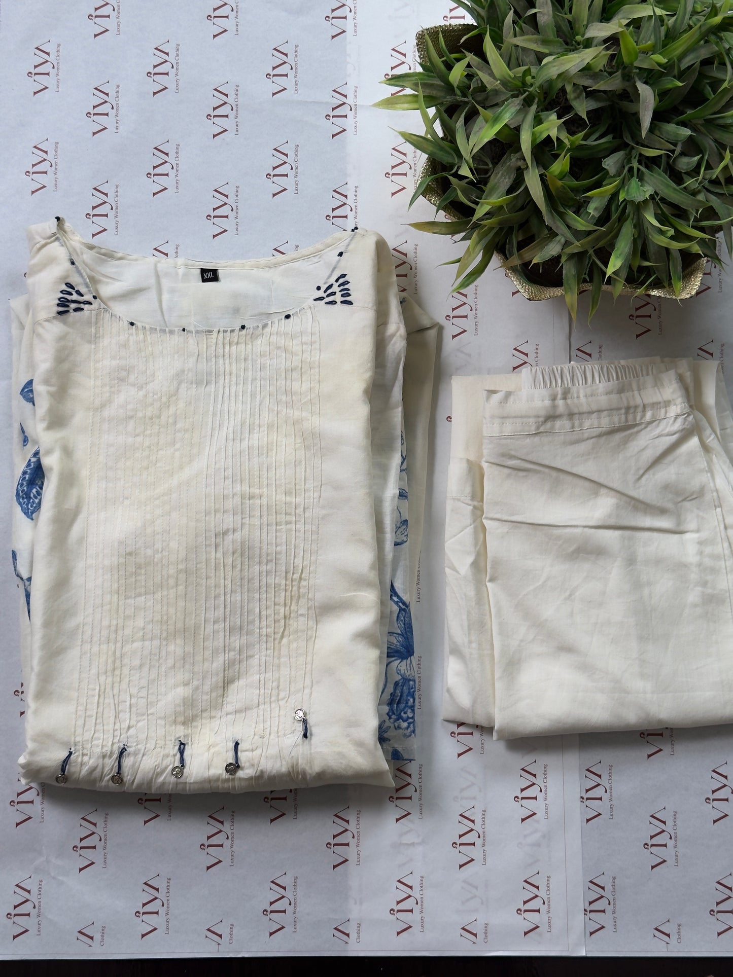 Pure Handloom Cotton Floral Kurta Set with Straight Pant - 2 piece