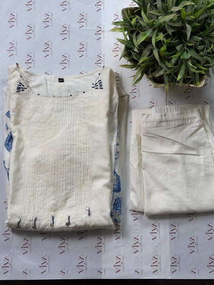 Pure Handloom Cotton Floral Kurta Set with Straight Pant - 2 piece