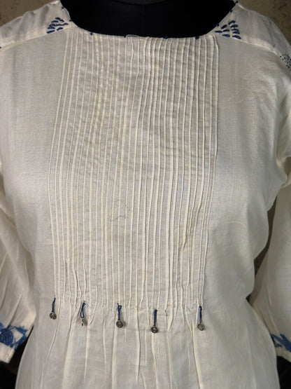 Pure Handloom Cotton Floral Kurta Set with Straight Pant - 2 piece