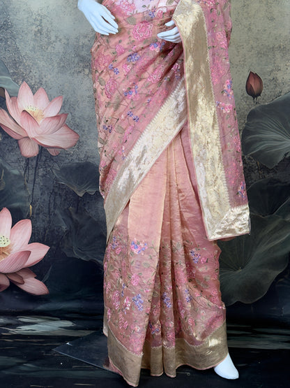 Pure Tissue Silk Saree with Embroidery | Designer Party Wear Saree