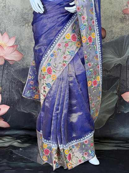 Pure Tissue Silk Saree with Petit Point Work | Designer Festive Saree
