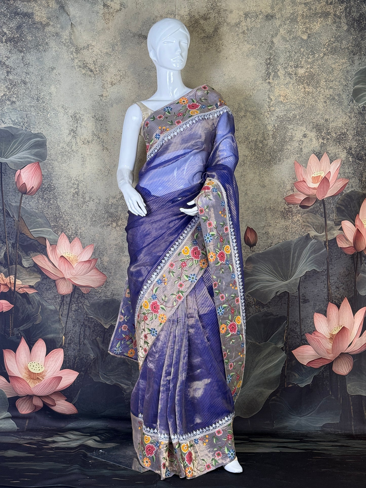 Pure Tissue Silk Saree with Petit Point Work | Designer Festive Saree