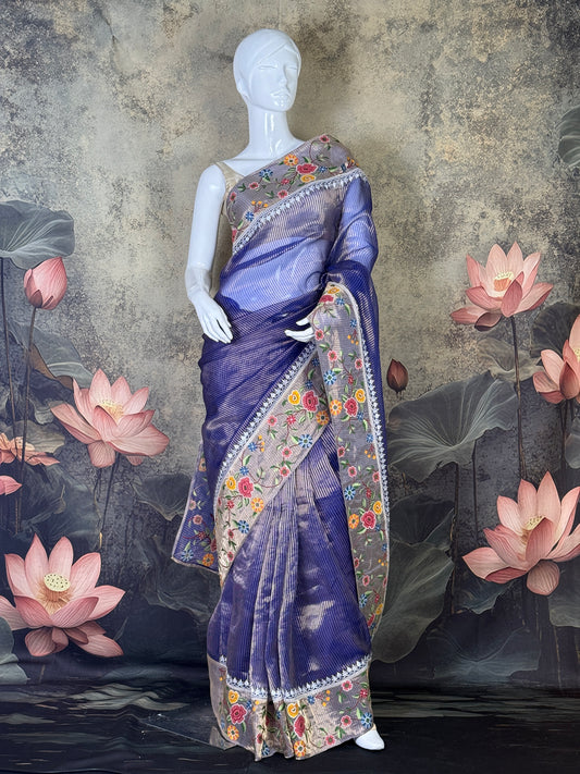 Pure Tissue Silk Saree with Petit Point Work | Designer Festive Saree