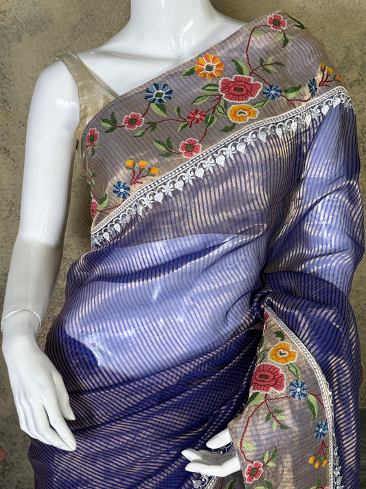 Pure Tissue Silk Saree with Petit Point Work | Designer Festive Saree