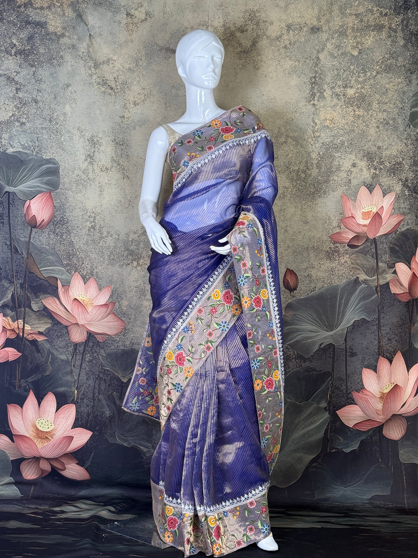 Pure Tissue Silk Saree with Petit Point Work | Designer Festive Saree