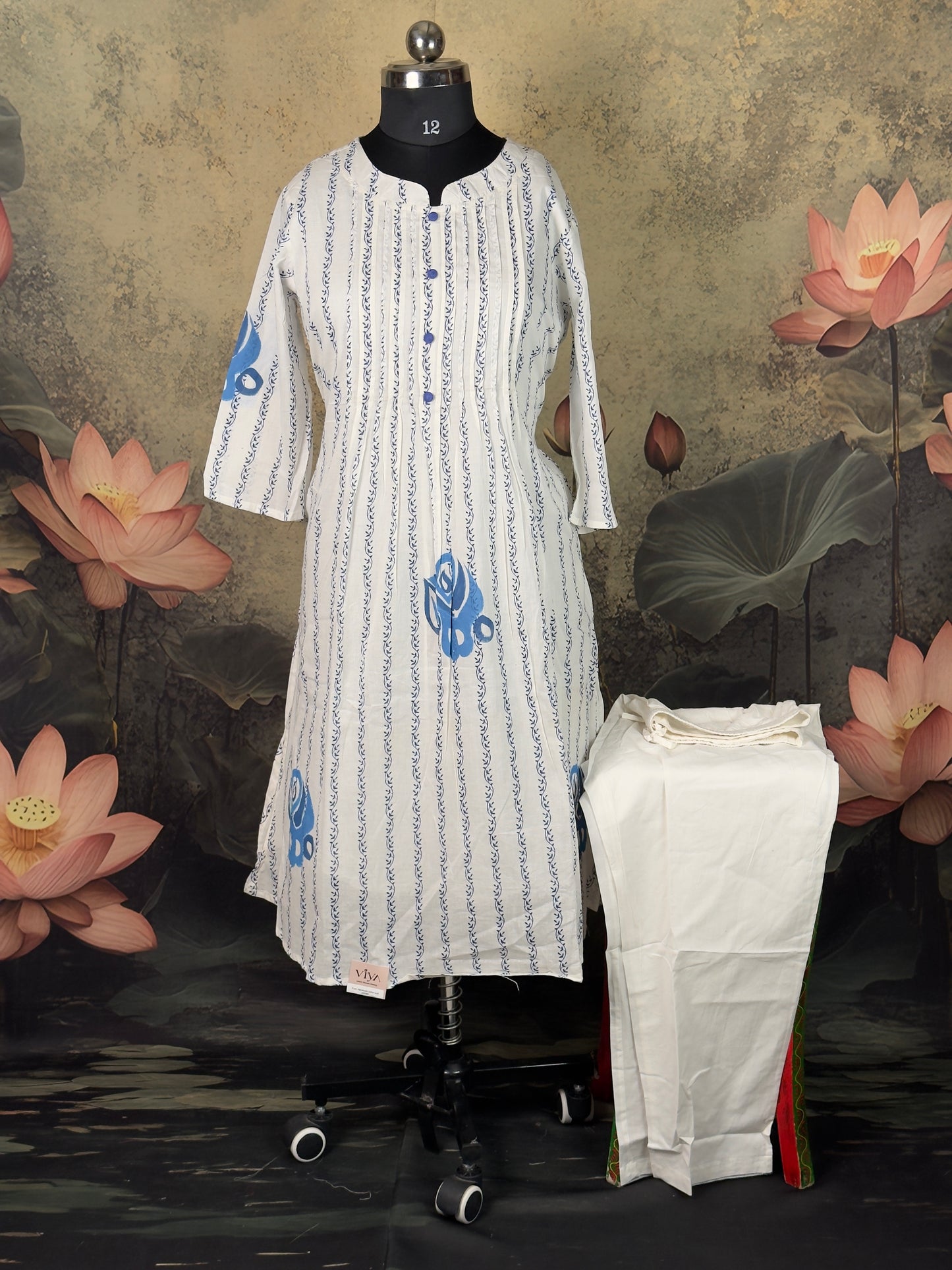 Pure Handloom Cotton Printed Kurta Set with Straight Pant 2 piece