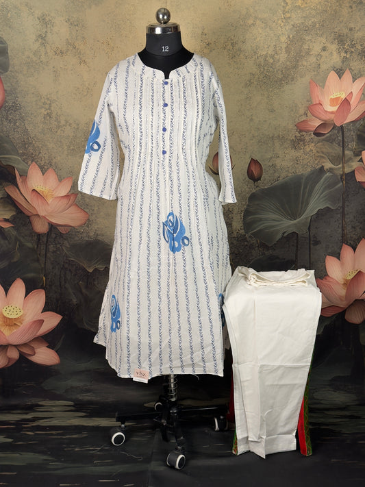 Pure Handloom Cotton Printed Kurta Set with Straight Pant 2 piece