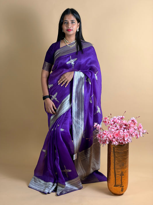 Pure Banarasi Kora with Banarasi applique