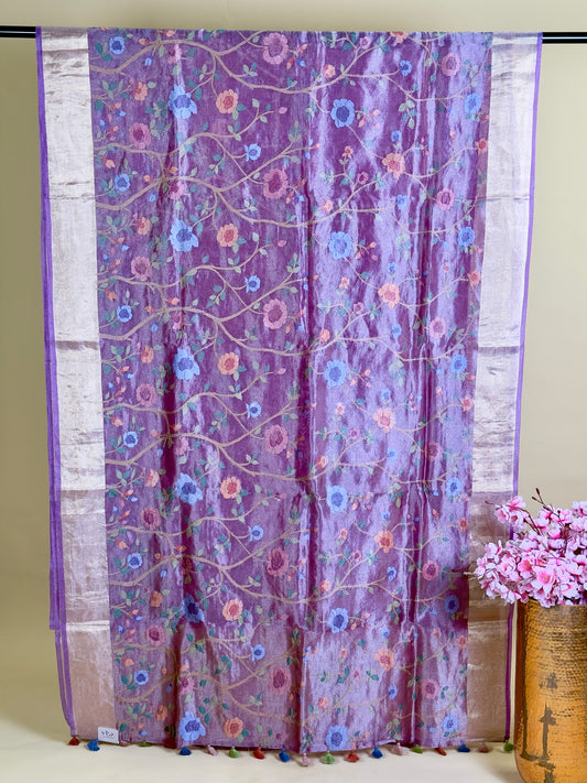 Pure tissue pattu with jamdani style Embroidery