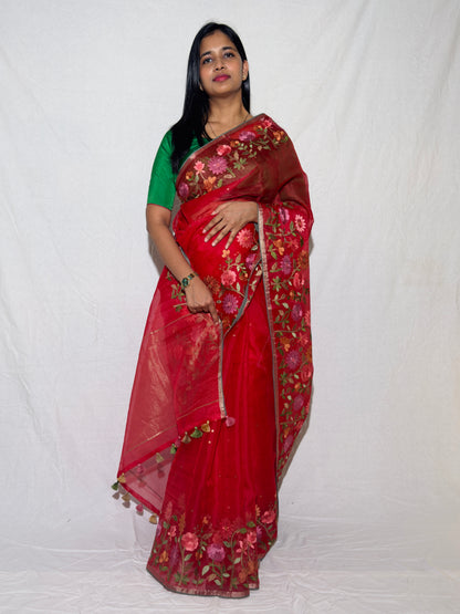 Pure Muslin Kora Saree with Embroidery &  Pocket Sequence Work