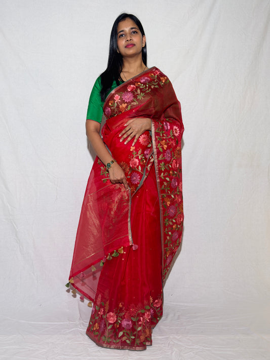 Pure Muslin Kora Saree with Embroidery &  Pocket Sequence Work