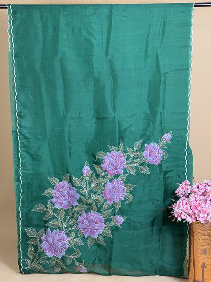 Pure Kora saree with Hand print & hand highlighting