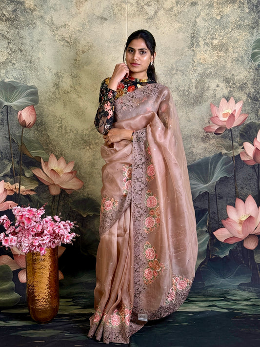 Pure kora silk with embroidery and cutwork