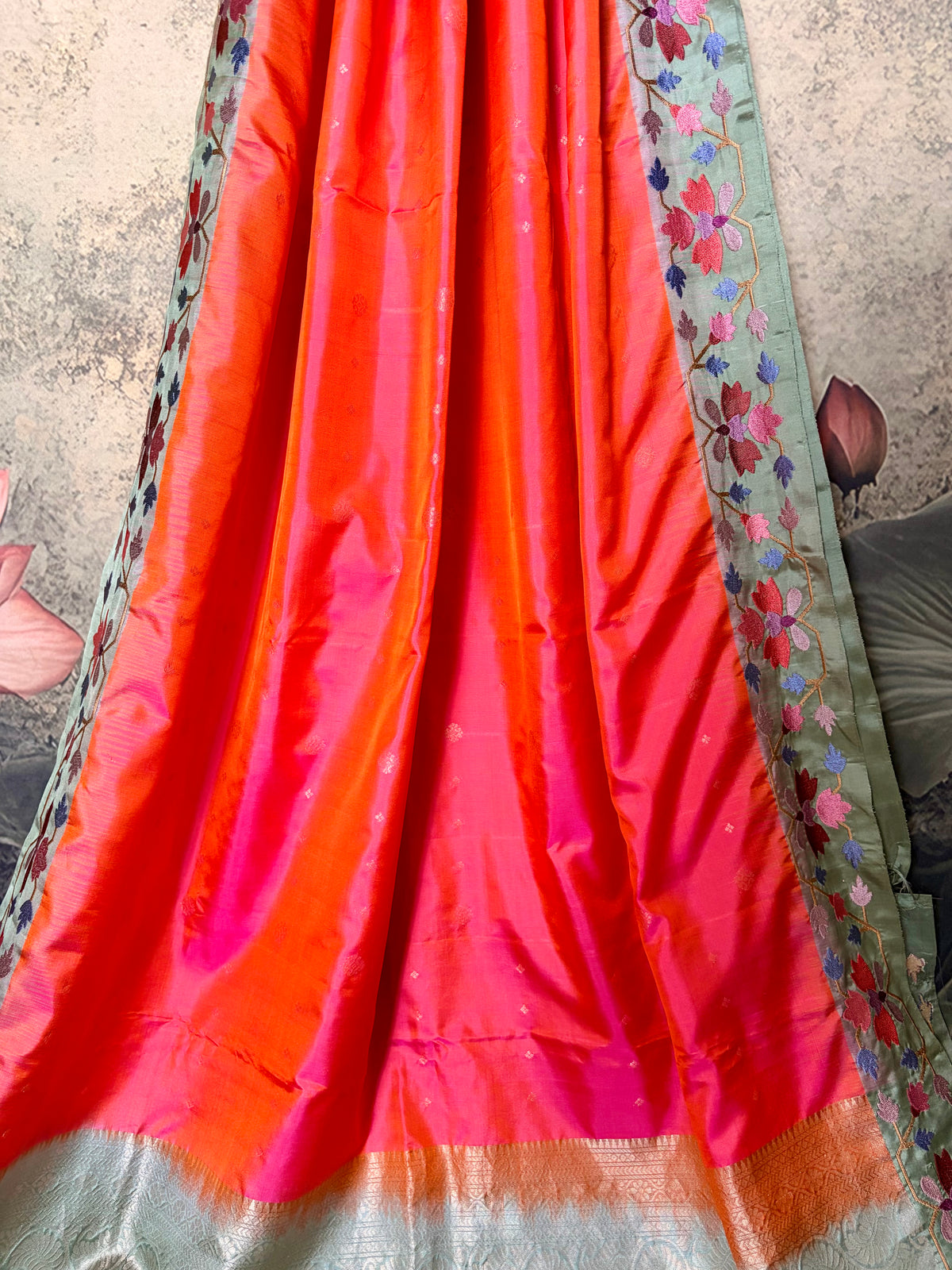 Pure Kanchipattu saree with fusion Embroidery