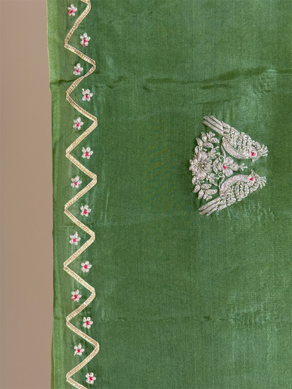 Pure Kora silk saree with zari embroidery