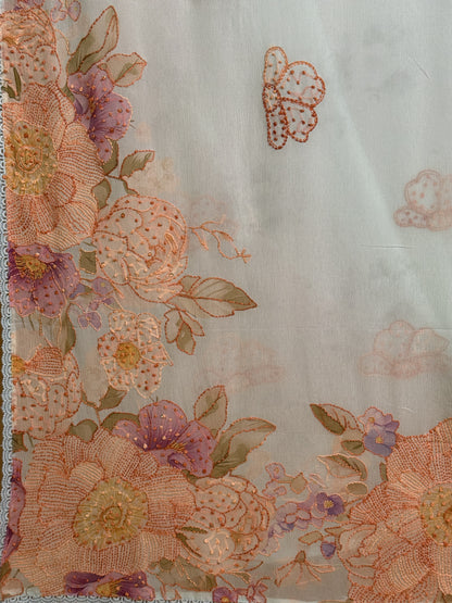 Pure chiifon saree digital print & katha knot work