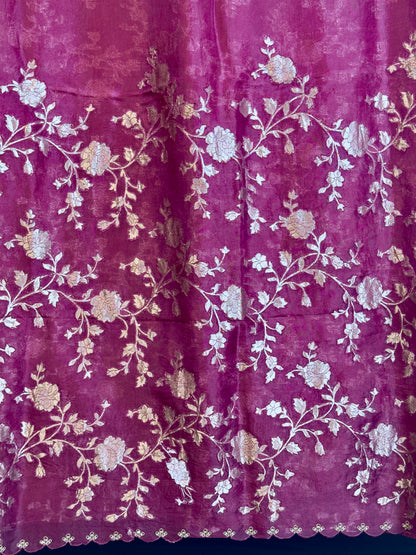 Pure Kora saree with fusion silk & Applique
