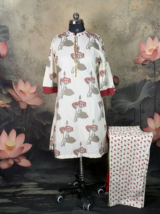 Pure Handloom Cotton Pichwai Print Kurta Set with Straight Pant 2 piece