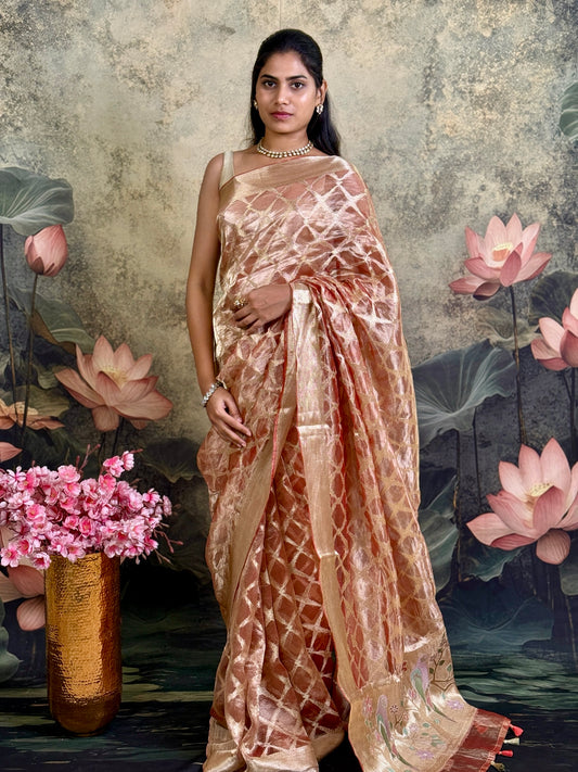 Pure tissue pattu with paithani work