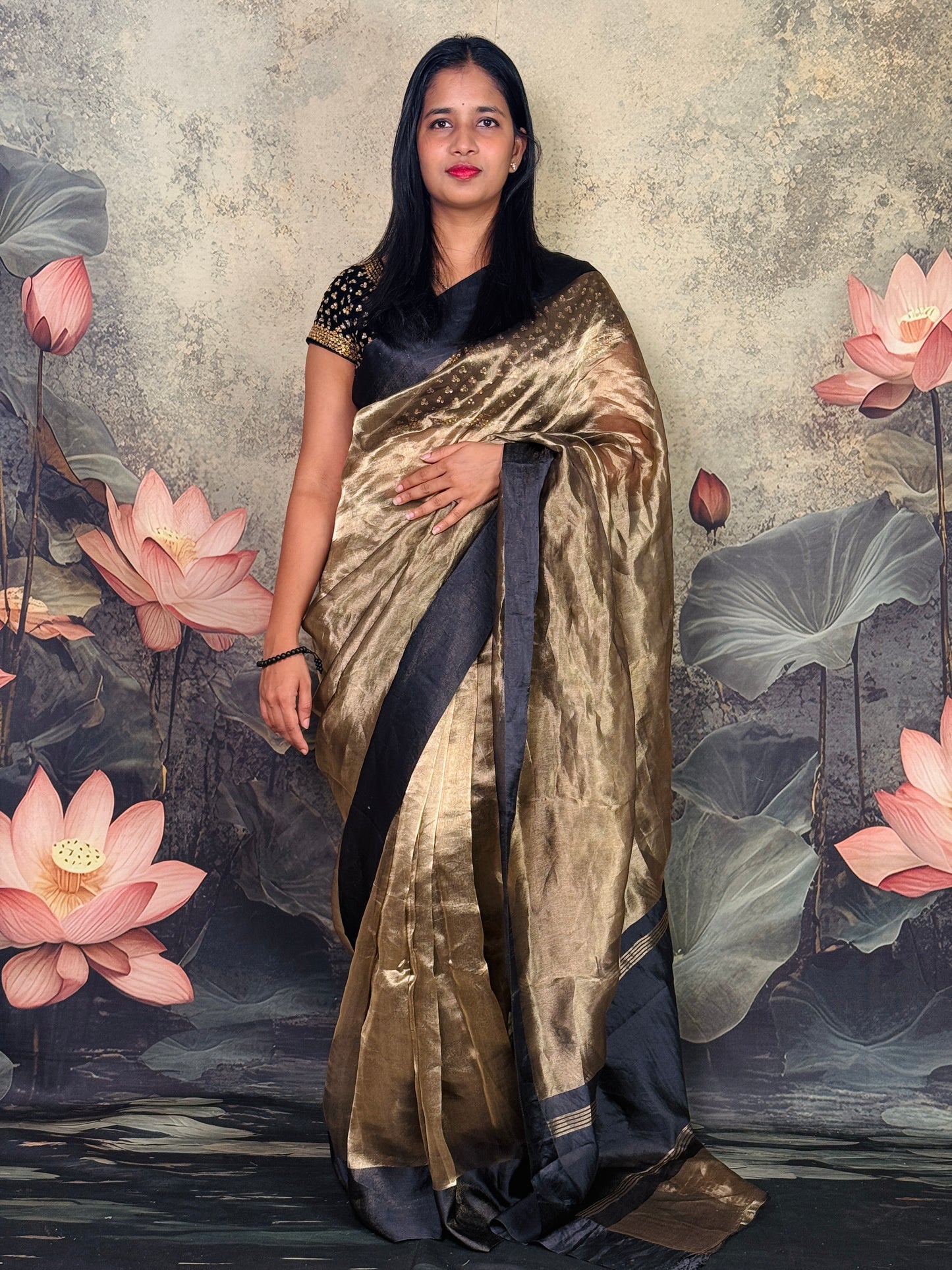Pure Tissue Silk Saree with Mashroo Satin Border – Elegant Wedding & Festive Wear