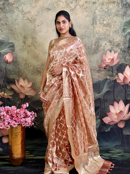 Pure tissue pattu with paithani work