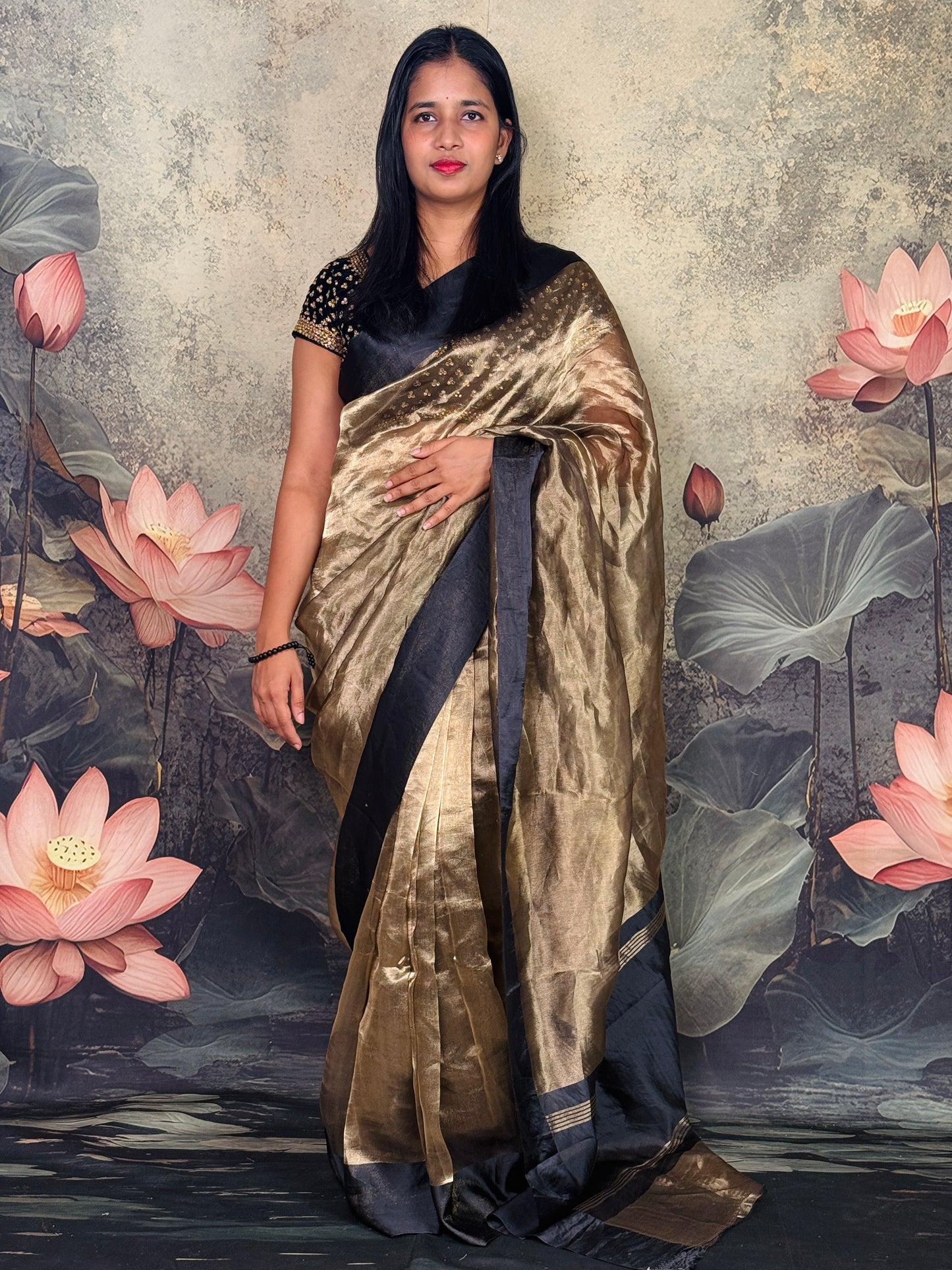 Pure Tissue Silk Saree with Mashroo Satin Border – Elegant Wedding & Festive Wear