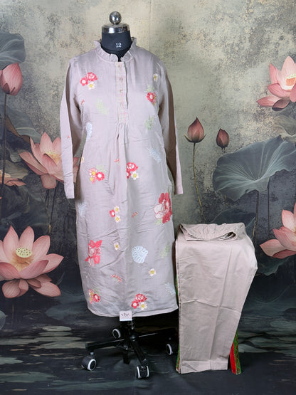 Pure Handloom Cotton Fusion Kurta Set with Straight Pant 2 piece