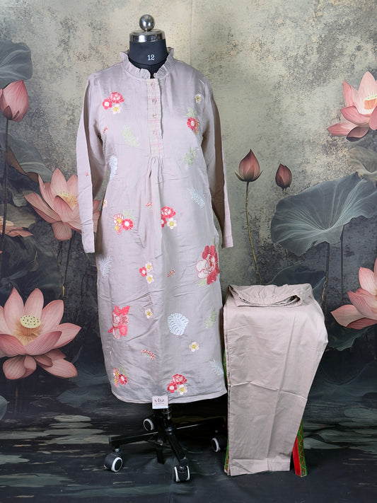 Pure Handloom Cotton Fusion Kurta Set with Straight Pant 2 piece