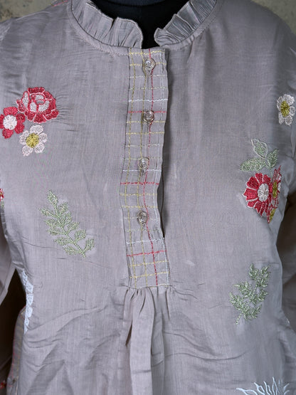 Pure Handloom Cotton Fusion Kurta Set with Straight Pant 2 piece