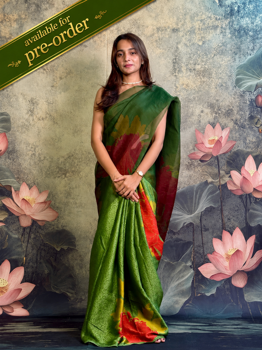 Pure organza Saree with crepe fabric and digital print.