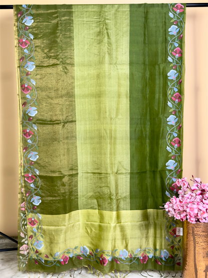 Pure Kora tusser tissue saree with jamdani style of embroidery