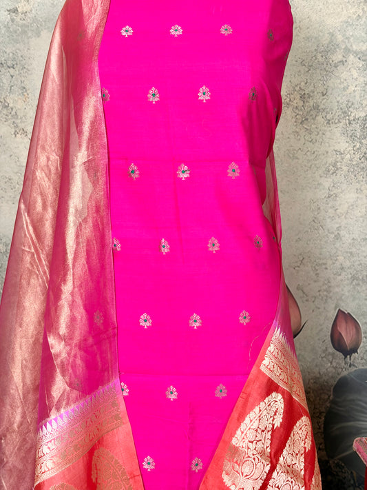 Pure Kora silk with meenakari & tissue dupatta