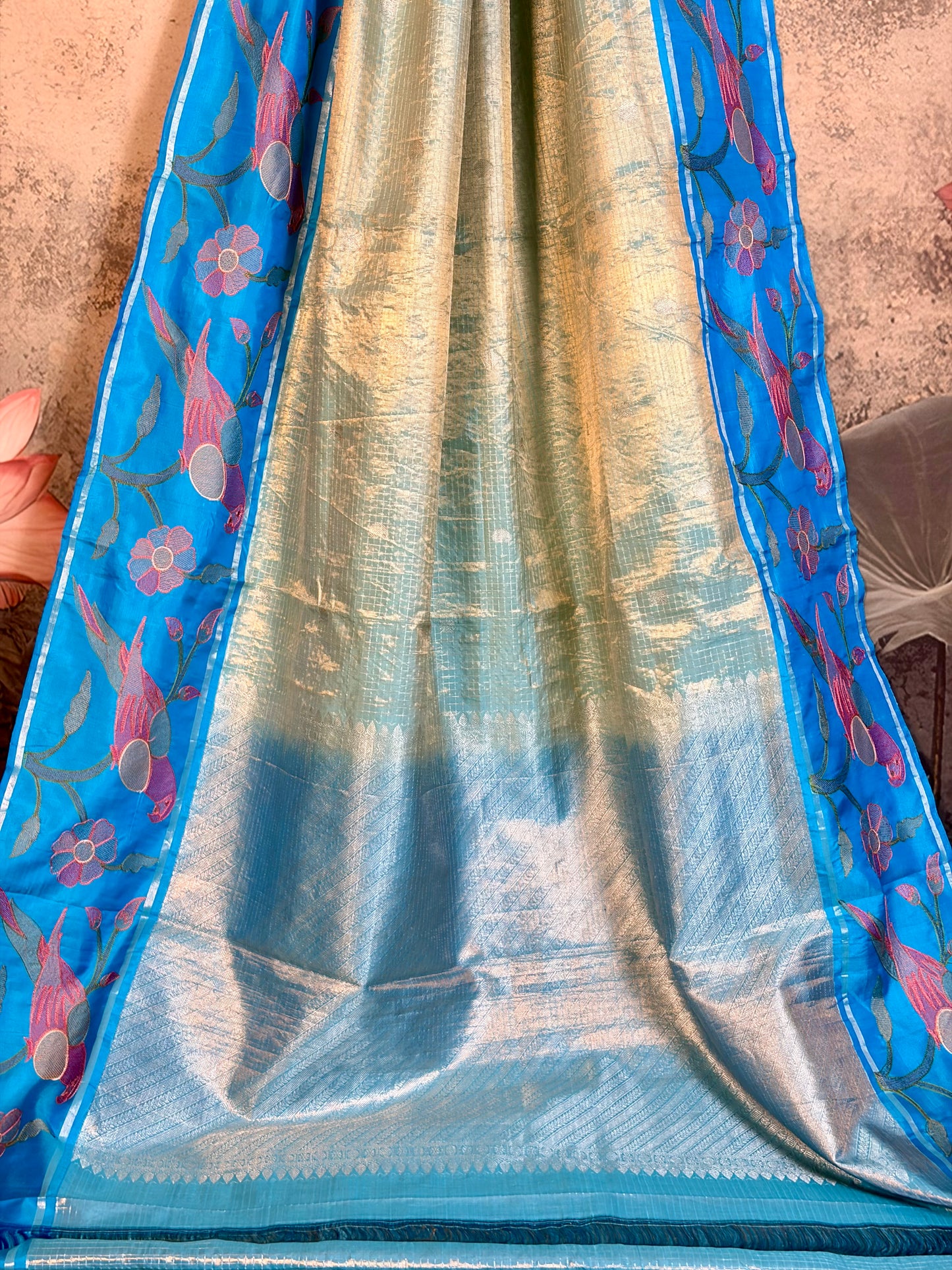 Pure kanchipattu with fusion border & weaving
