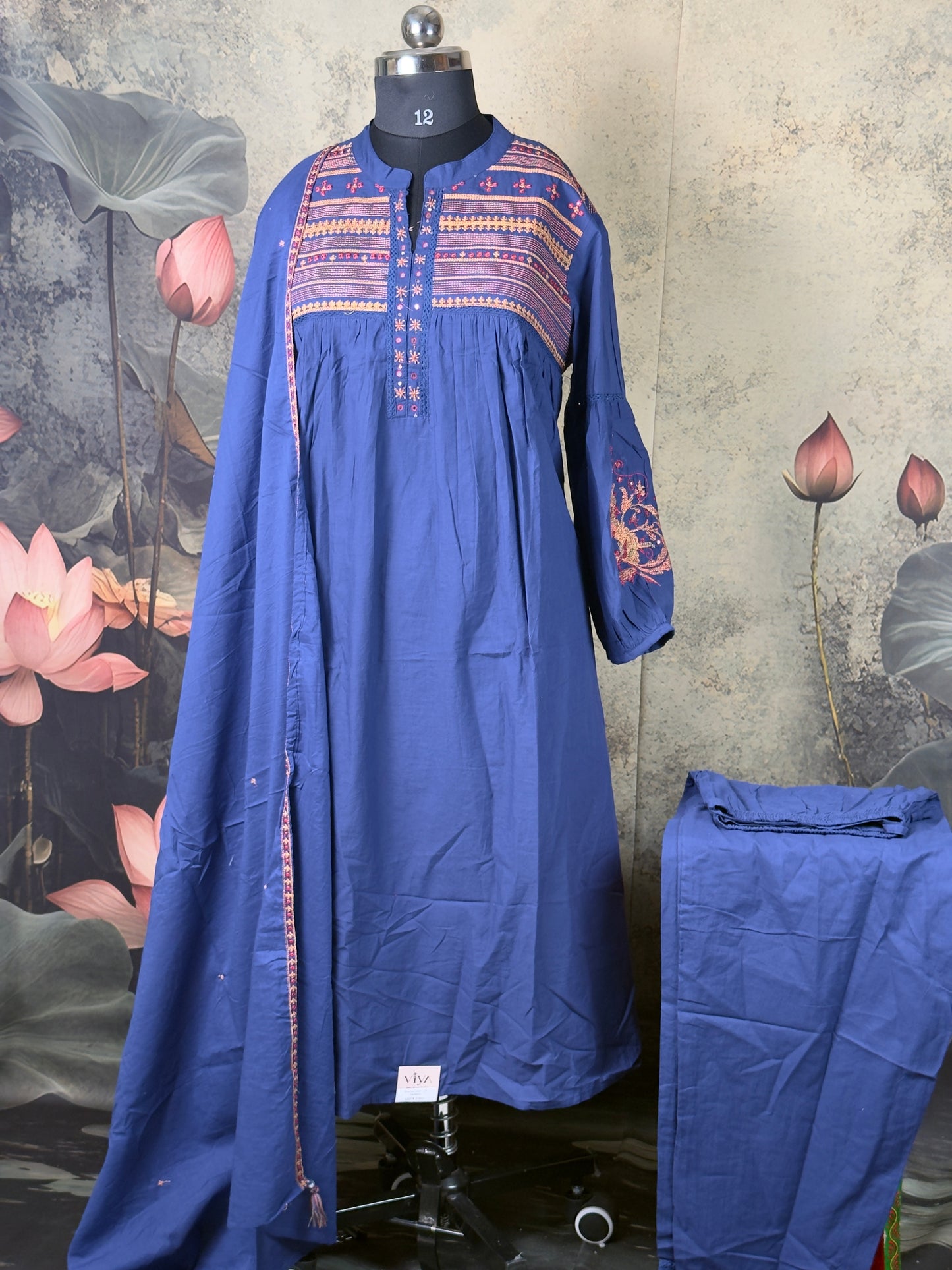 Royal Blue pure mulcotton handwork suit set 3 piece