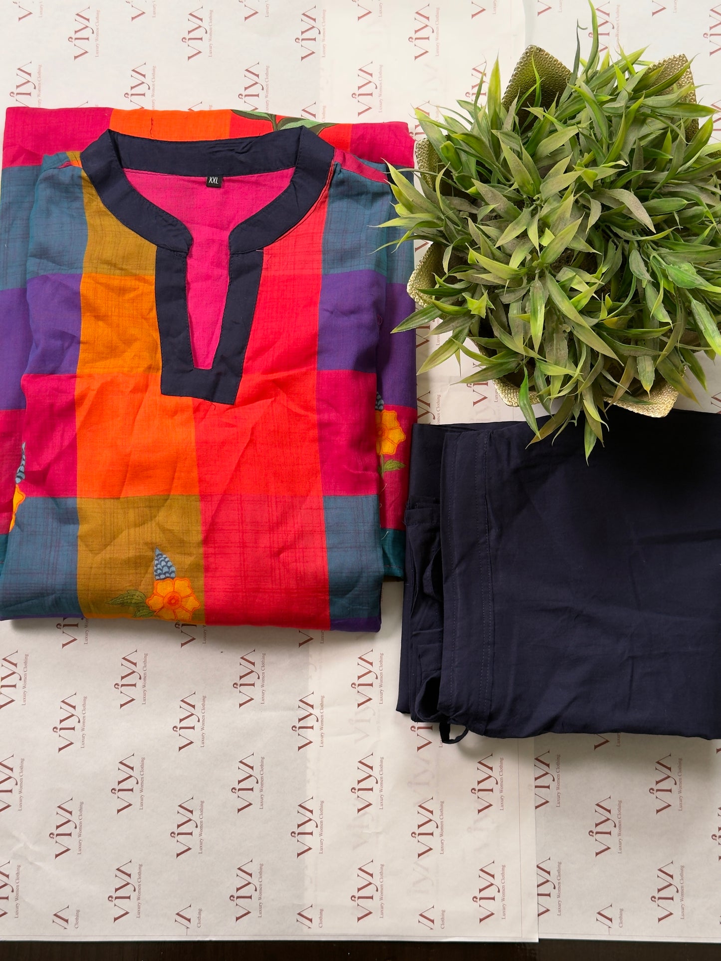 Pure Handloom Cotton Multicolor Check Kurta Set with Straight Pant 2 piece